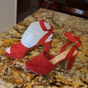 Red suede platform sandals